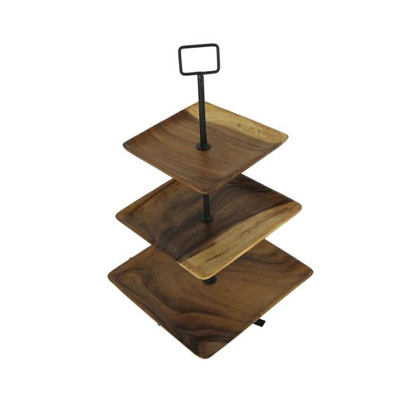 Polished Wood 3 Tier Square Shaped Serving Tray - Picture 2 of 5